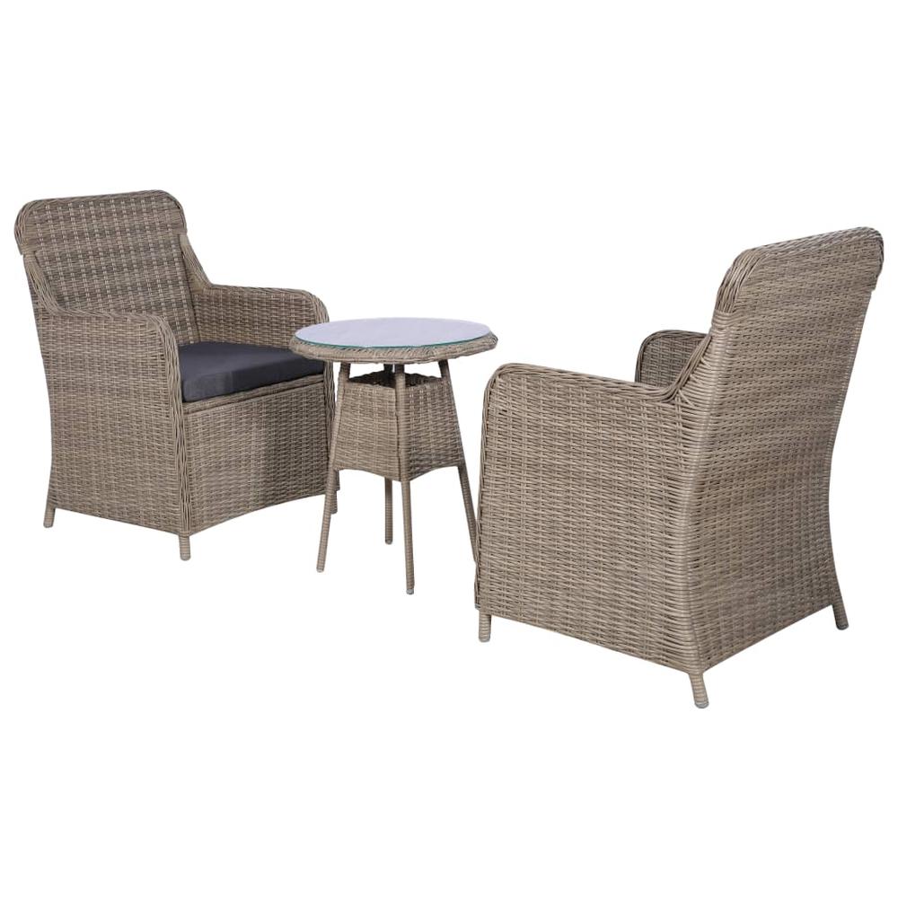 vidaXL 3 Piece Bistro Set with Cushions Poly Rattan Brown, 44149. Picture 2