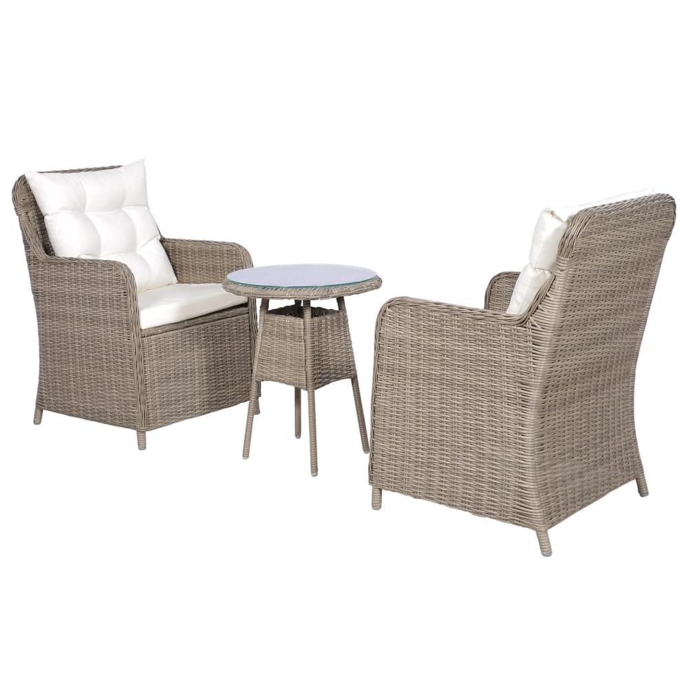 vidaXL 3 Piece Bistro Set with Cushions and Pillows Poly Rattan Brown, 44150. Picture 2