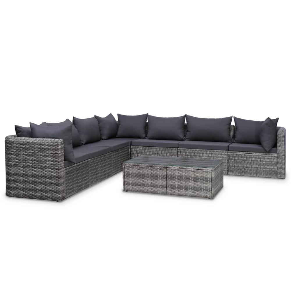 vidaXL 8 Piece Garden Lounge Set with Cushions Poly Rattan Gray, 44157. Picture 1