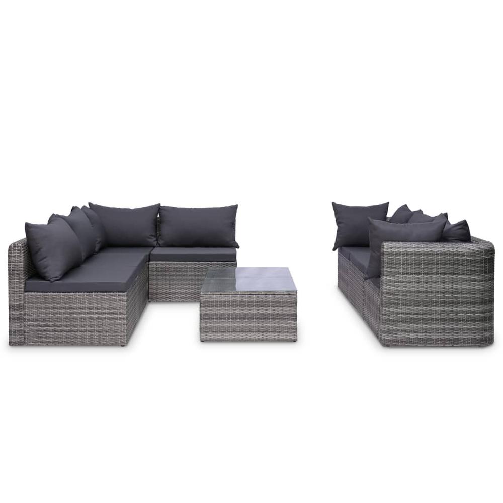 vidaXL 8 Piece Garden Lounge Set with Cushions Poly Rattan Gray, 44157. Picture 3
