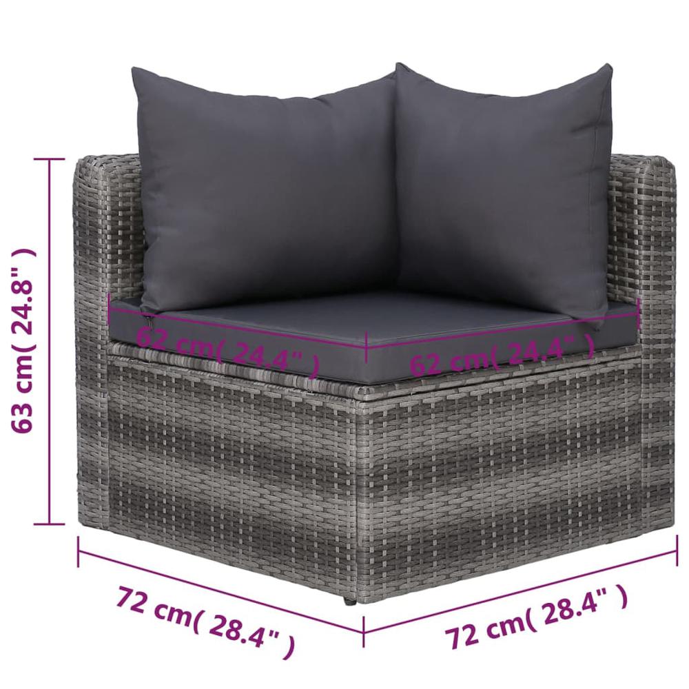 vidaXL 7 Piece Garden Sofa Set with Cushions & Pillows Poly Rattan Gray, 44158. Picture 9