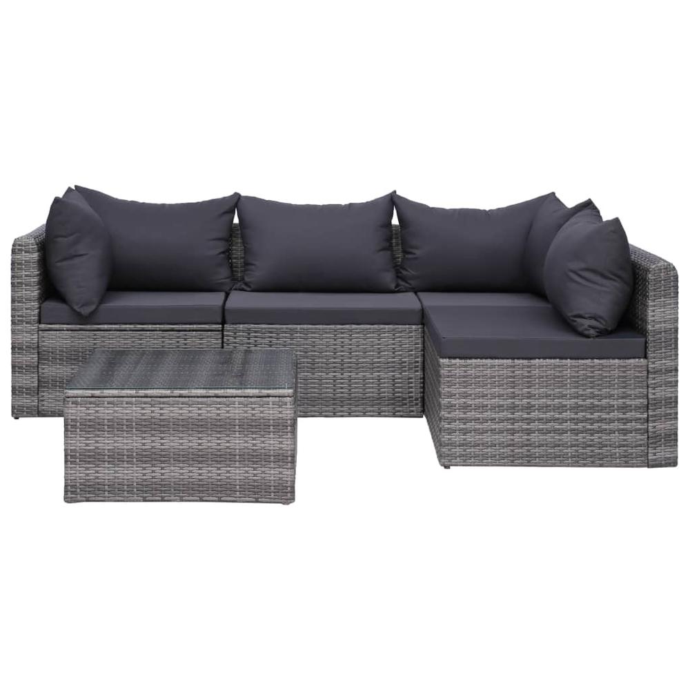 vidaXL 5 Piece Garden Sofa Set with Cushions & Pillows Poly Rattan Gray, 44160. Picture 1