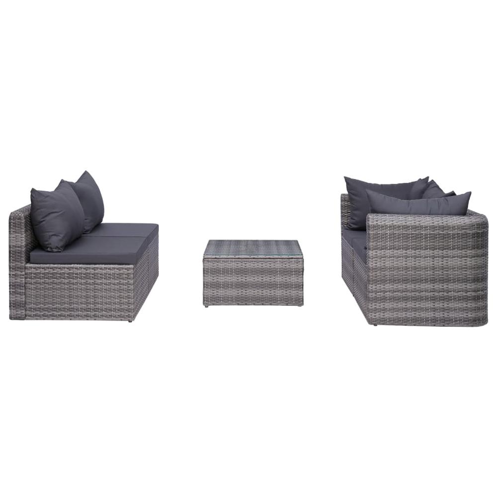 vidaXL 5 Piece Garden Sofa Set with Cushions & Pillows Poly Rattan Gray, 44160. Picture 2