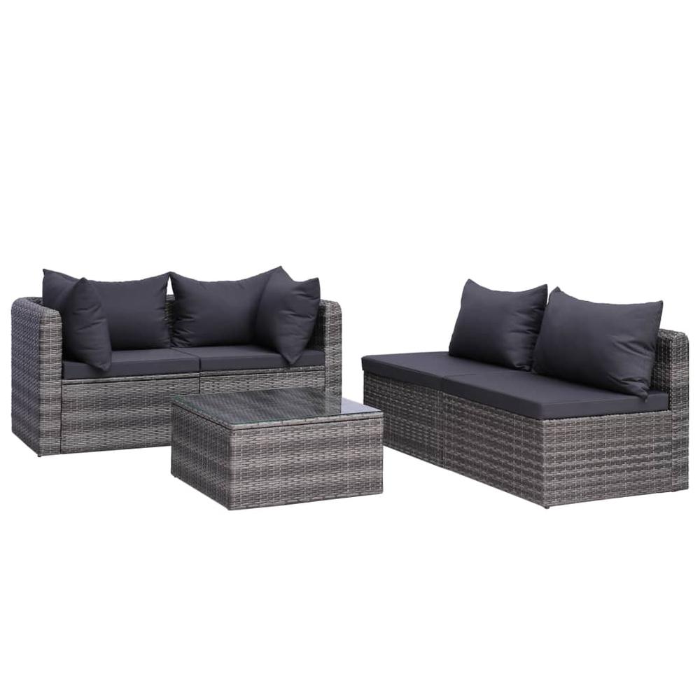 vidaXL 5 Piece Garden Sofa Set with Cushions & Pillows Poly Rattan Gray, 44160. Picture 3