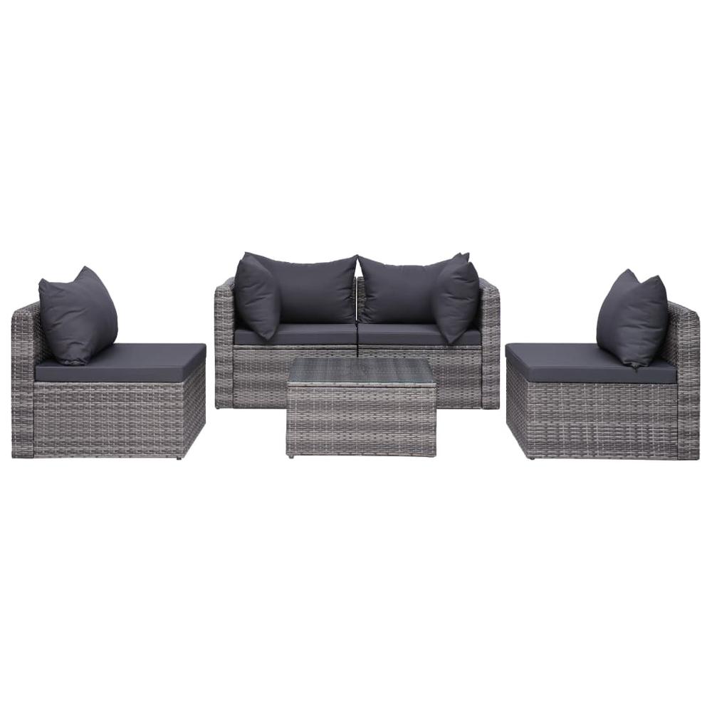vidaXL 5 Piece Garden Sofa Set with Cushions & Pillows Poly Rattan Gray, 44160. Picture 4