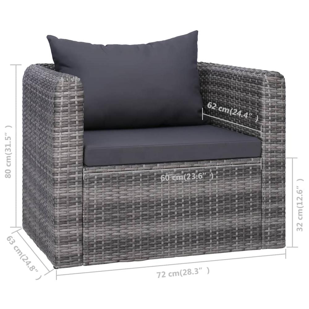 vidaXL Garden Chair with Cushion and Pillow Poly Rattan Gray, 44161. Picture 6