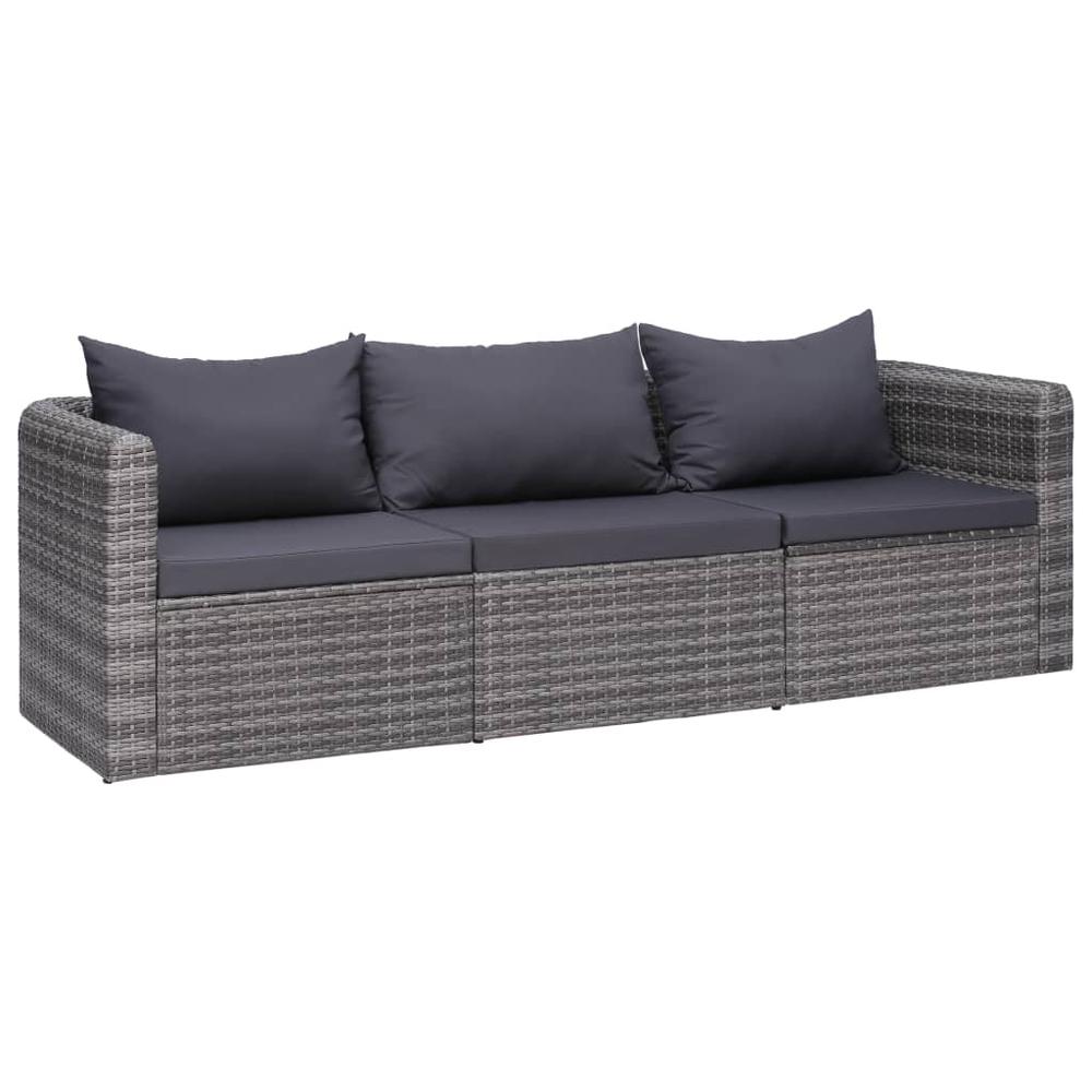 vidaXL 3 Piece Garden Sofa Set with Cushions Gray Poly Rattan, 44163. Picture 1