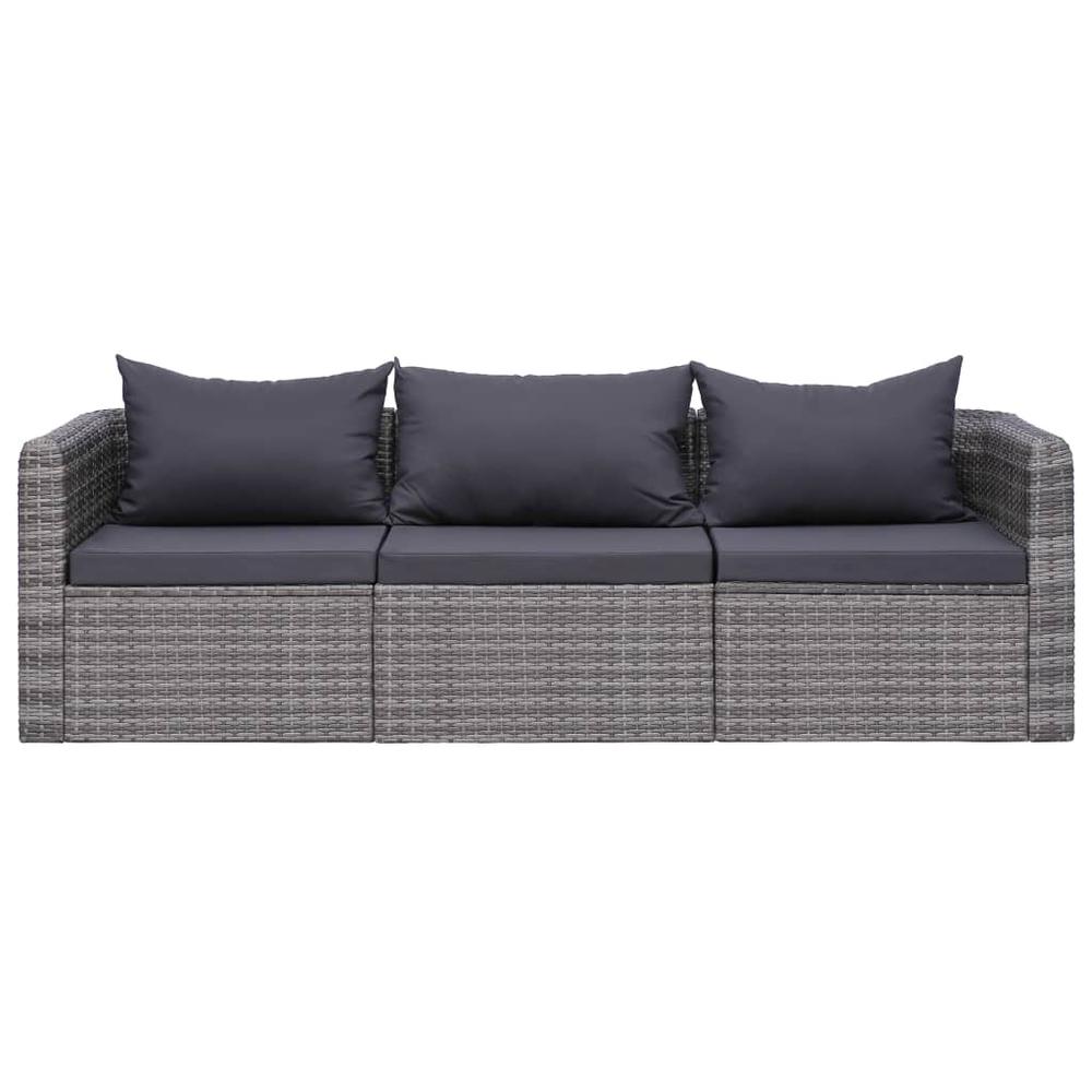 vidaXL 3 Piece Garden Sofa Set with Cushions Gray Poly Rattan, 44163. Picture 2