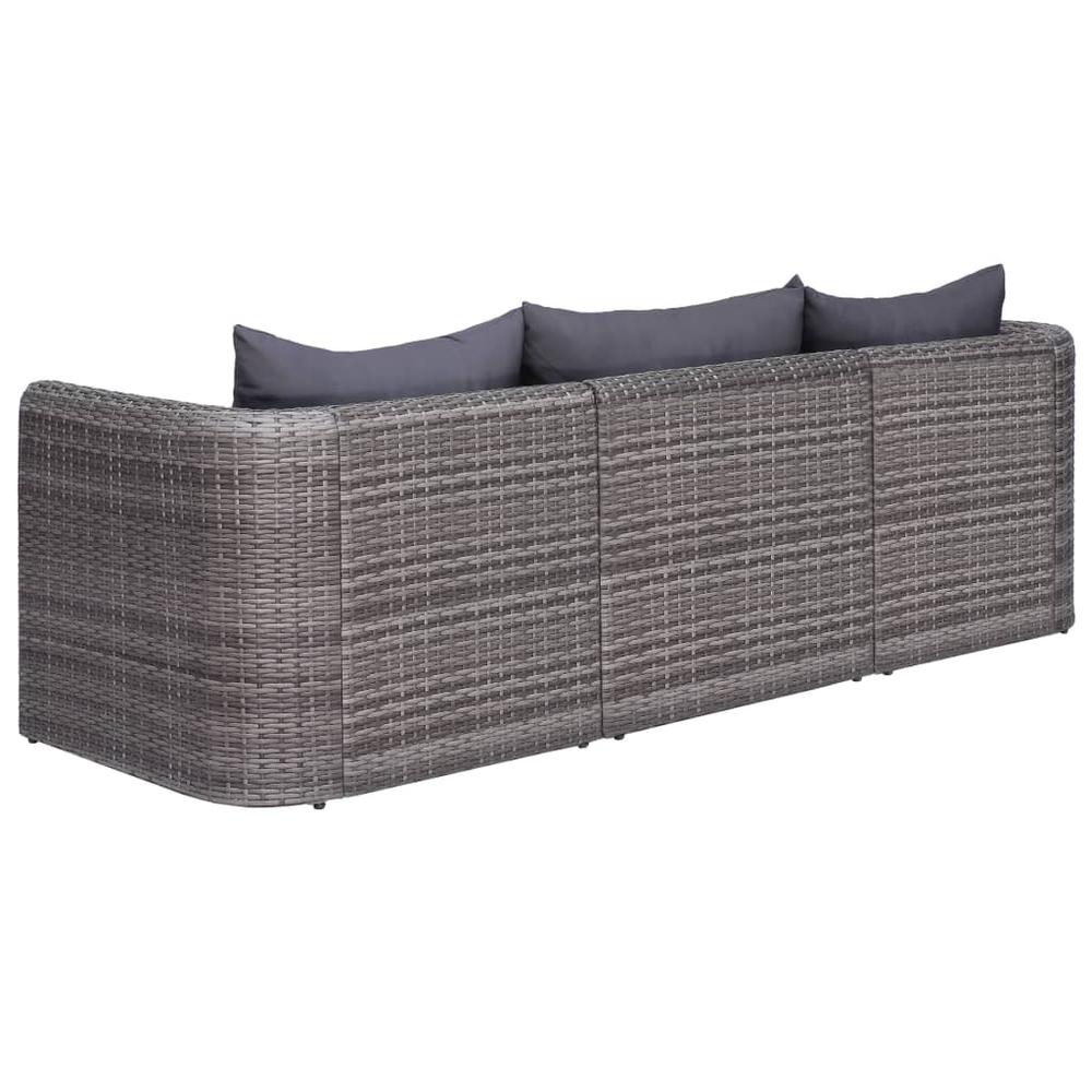 vidaXL 3 Piece Garden Sofa Set with Cushions Gray Poly Rattan, 44163. Picture 3