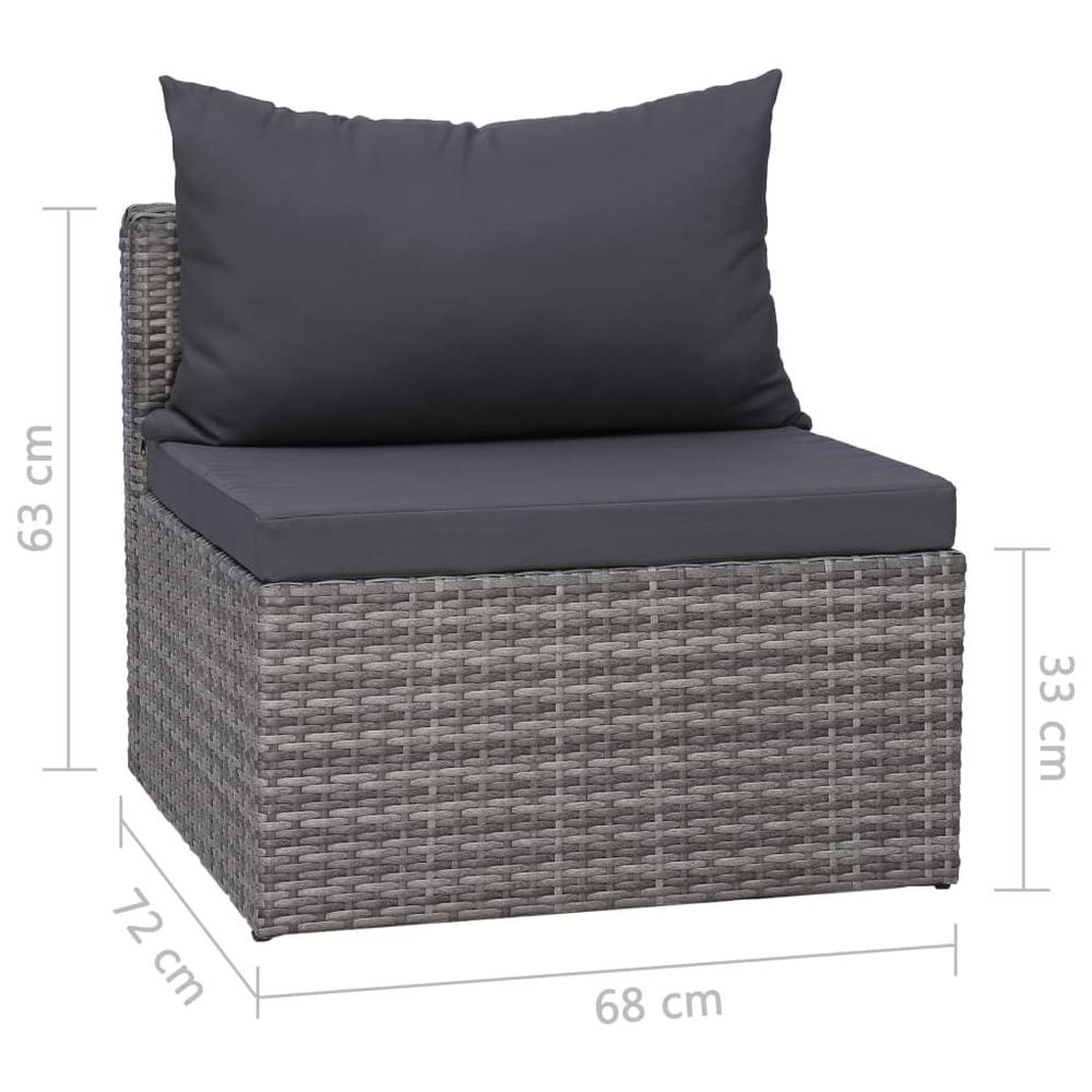 vidaXL 3 Piece Garden Sofa Set with Cushions Gray Poly Rattan, 44163. Picture 6