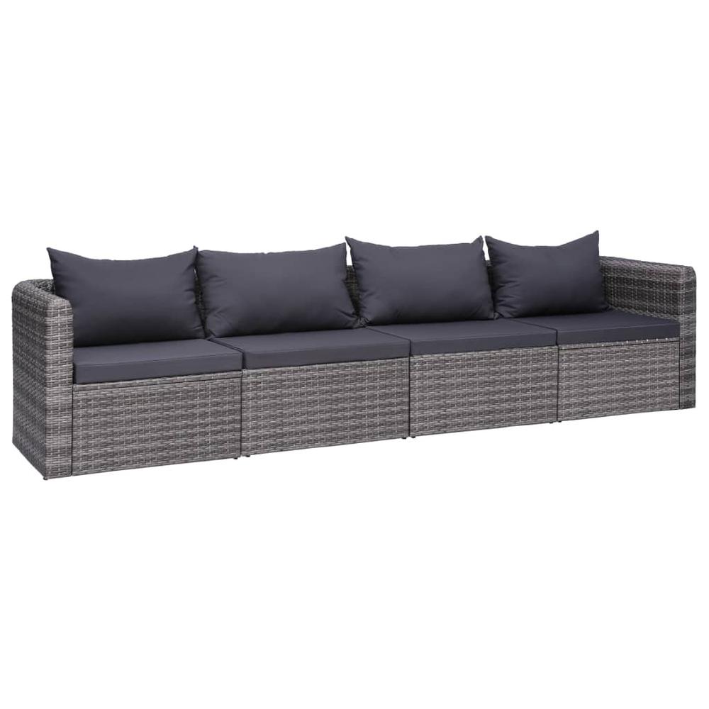 vidaXL 4 Piece Garden Sofa Set with Cushions Gray Poly Rattan, 44164. Picture 1