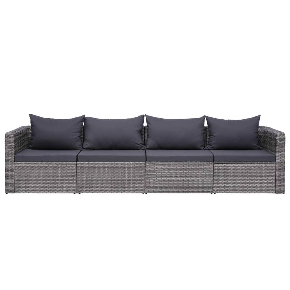 vidaXL 4 Piece Garden Sofa Set with Cushions Gray Poly Rattan, 44164. Picture 2