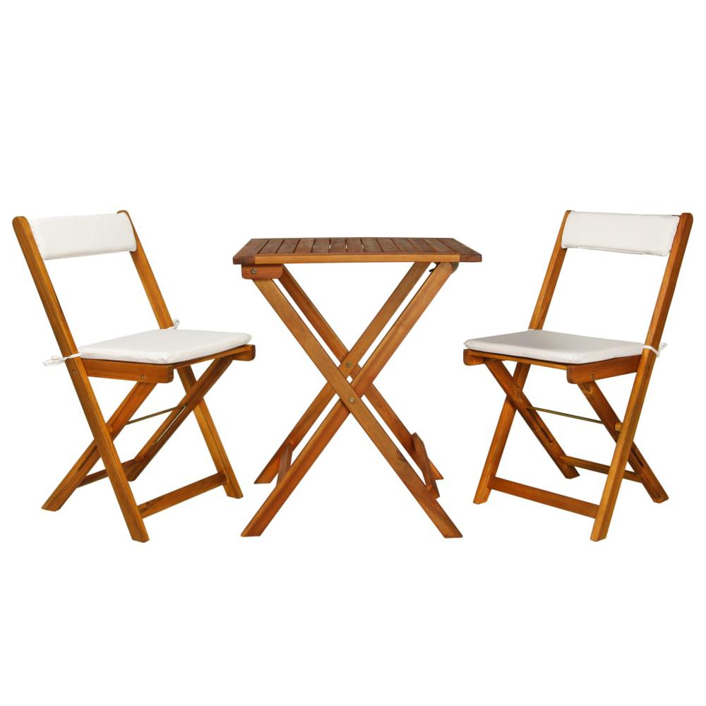 vidaXL 3 Piece Folding Bistro Set with Cushions Solid Acacia Wood, 44014. The main picture.