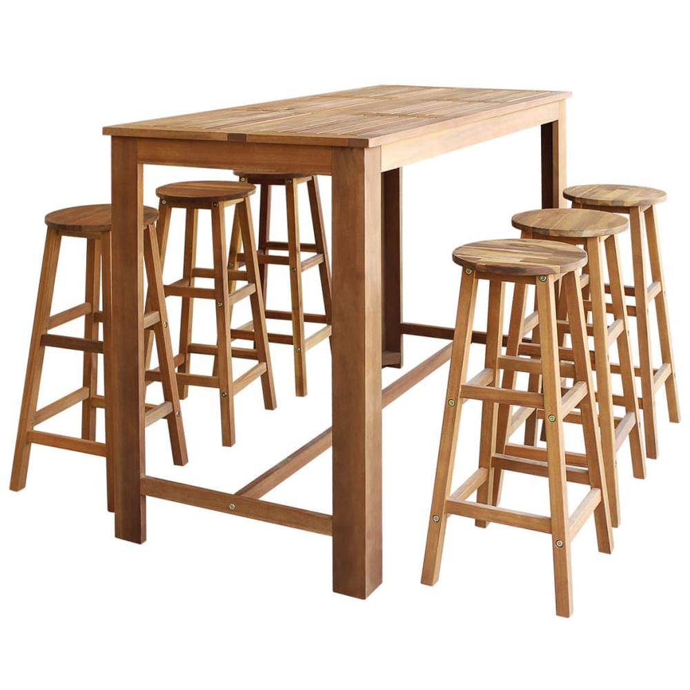 vidaXL Bar Table and Stool Set 7 Pieces Solid Acacia Wood, 246670. Picture 1