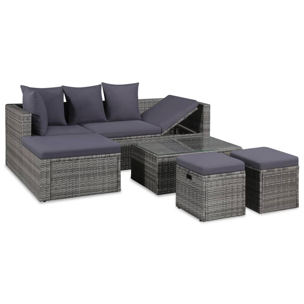 vidaXL 4 Piece Garden Lounge Set with Cushions Poly Rattan Gray, 43956. Picture 1