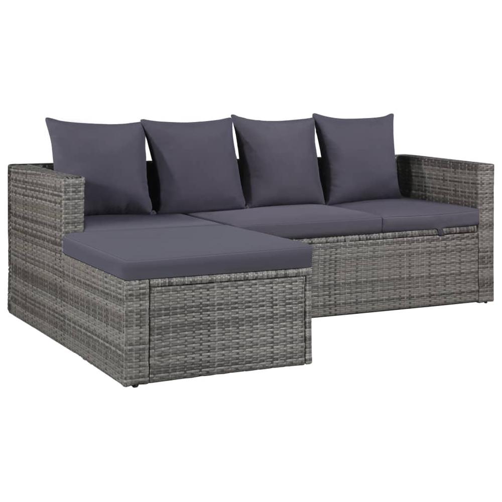 vidaXL 4 Piece Garden Lounge Set with Cushions Poly Rattan Gray, 43956. Picture 3