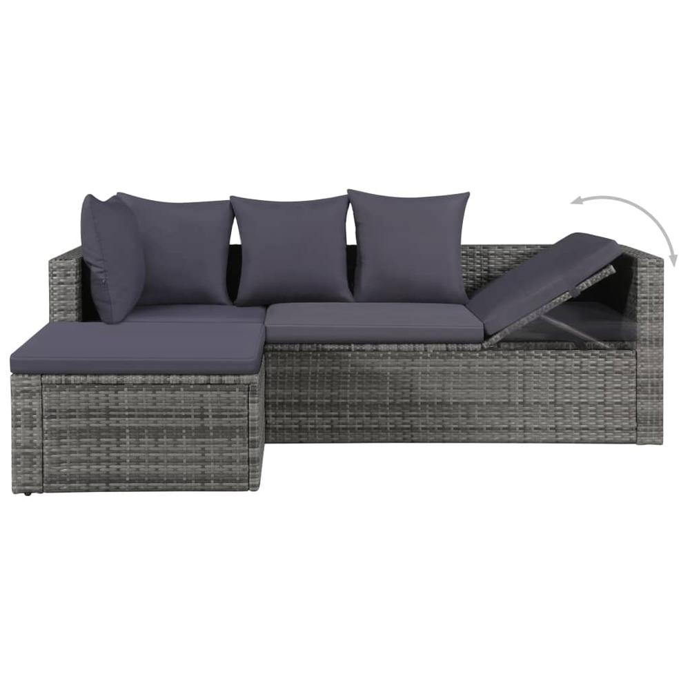 vidaXL 4 Piece Garden Lounge Set with Cushions Poly Rattan Gray, 43956. Picture 4