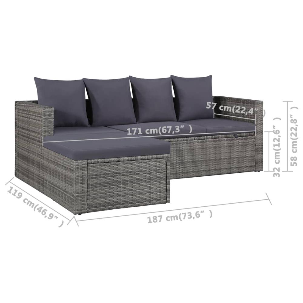 vidaXL 4 Piece Garden Lounge Set with Cushions Poly Rattan Gray, 43956. Picture 7