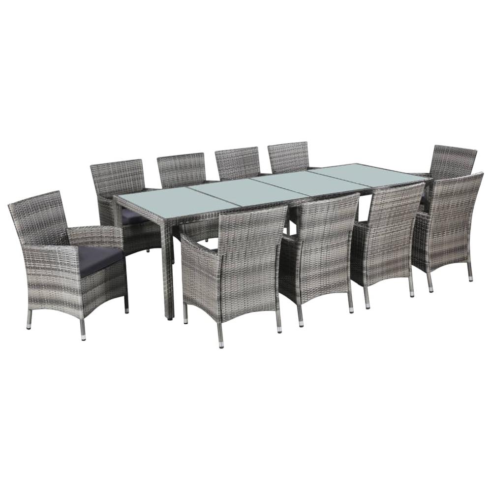 11 Piece Patio Dining Set with Cushions Poly Rattan Gray. Picture 7