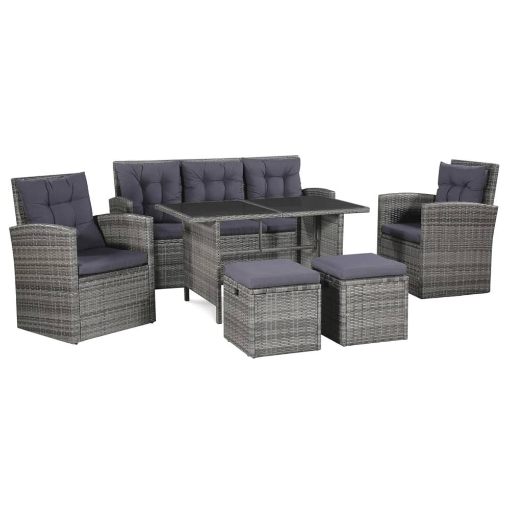vidaXL 6 Piece Garden Lounge Set with Cushions Poly Rattan Gray, 43960. Picture 1