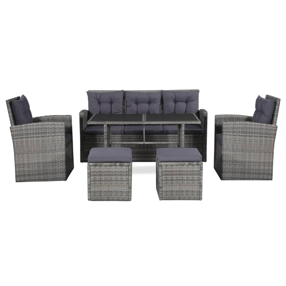 vidaXL 6 Piece Garden Lounge Set with Cushions Poly Rattan Gray, 43960. Picture 2