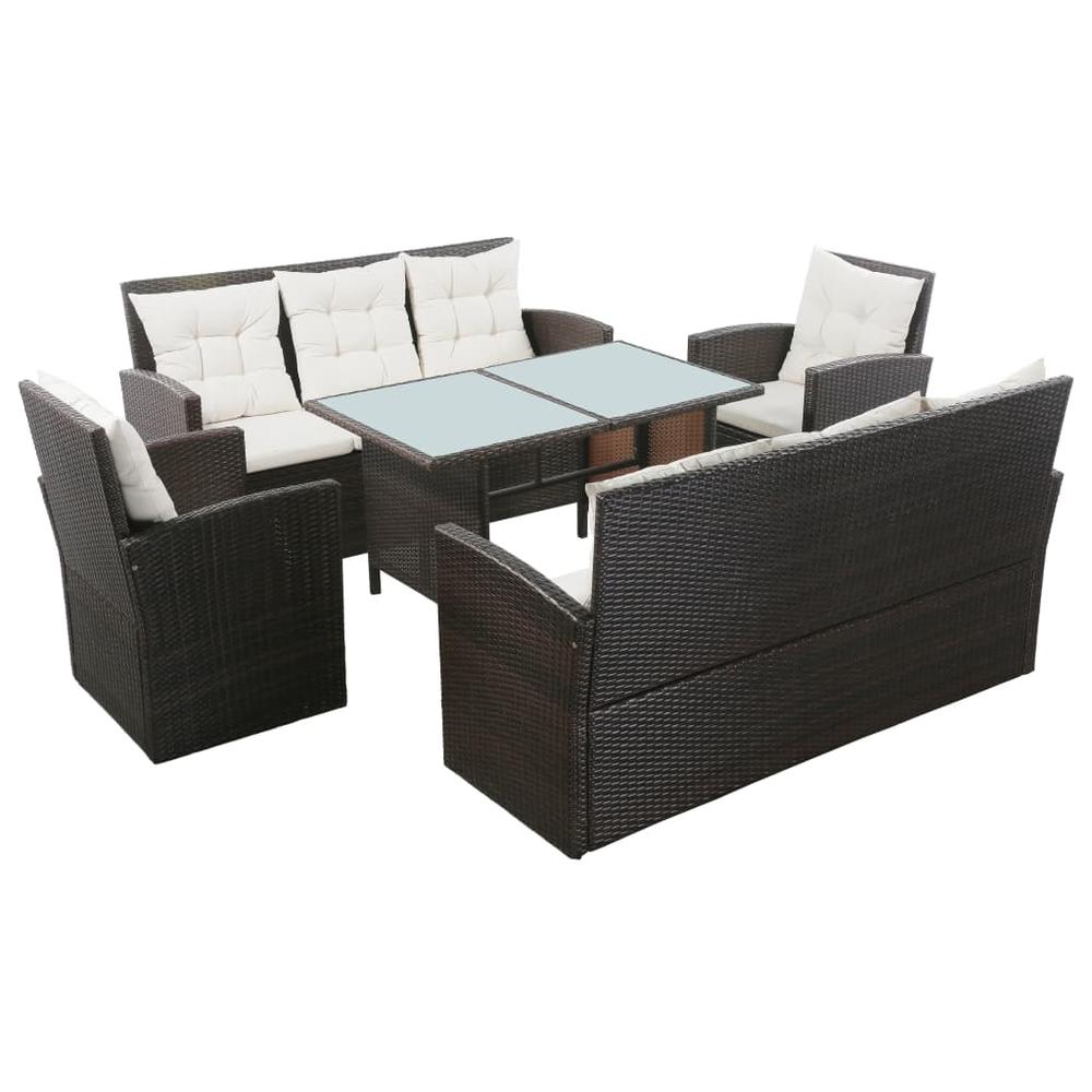 vidaXL 5 Piece Garden Lounge Set with Cushions Poly Rattan Brown, 43973. Picture 1