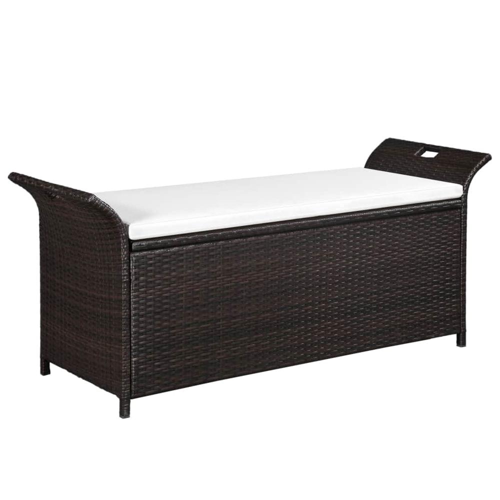vidaXL Storage Bench with Cushion 54.3" Poly Rattan Brown, 44182. Picture 1