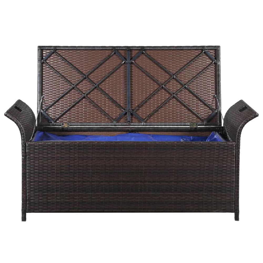 vidaXL Storage Bench with Cushion 54.3" Poly Rattan Brown, 44182. Picture 4