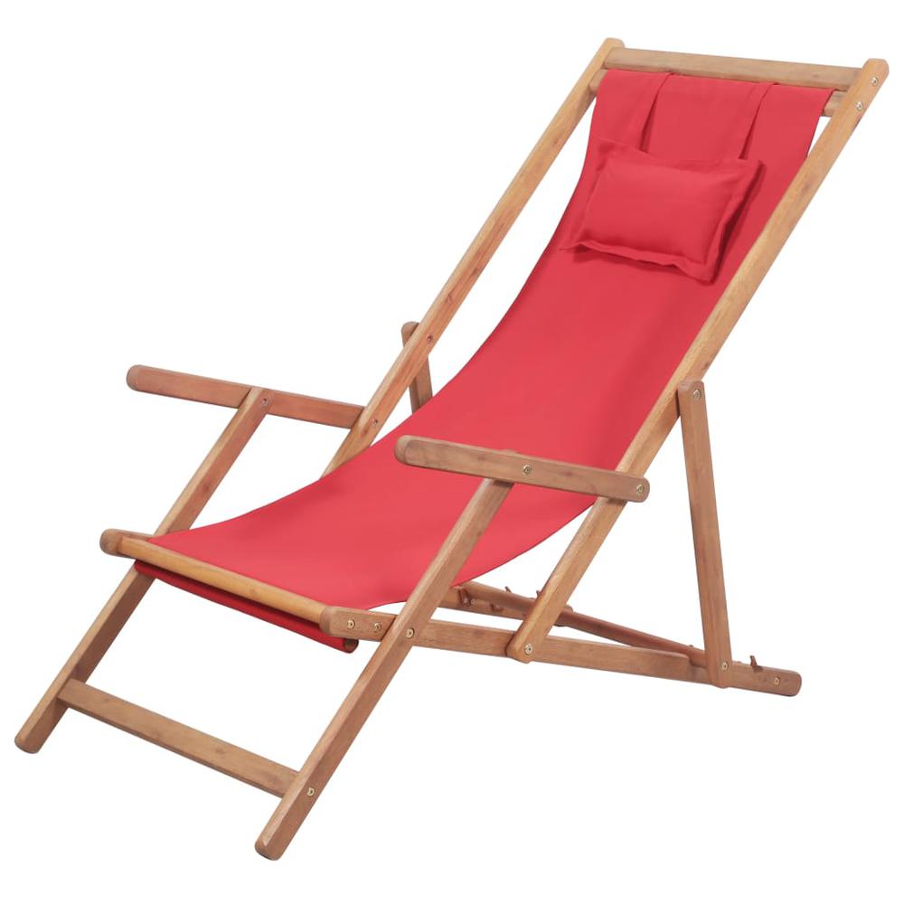 vidaXL Folding Beach Chair Fabric and Wooden Frame Red, 43995. Picture 1