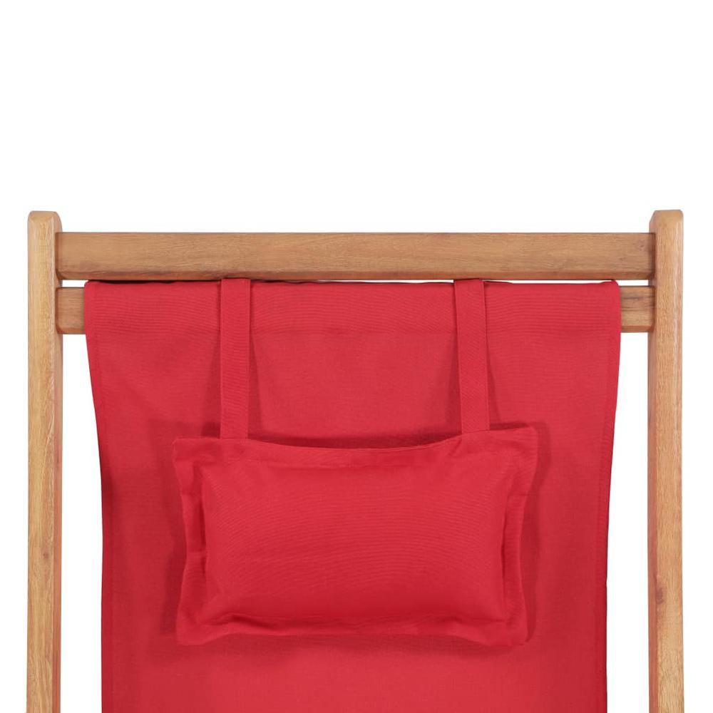 vidaXL Folding Beach Chair Fabric and Wooden Frame Red, 43995. Picture 2