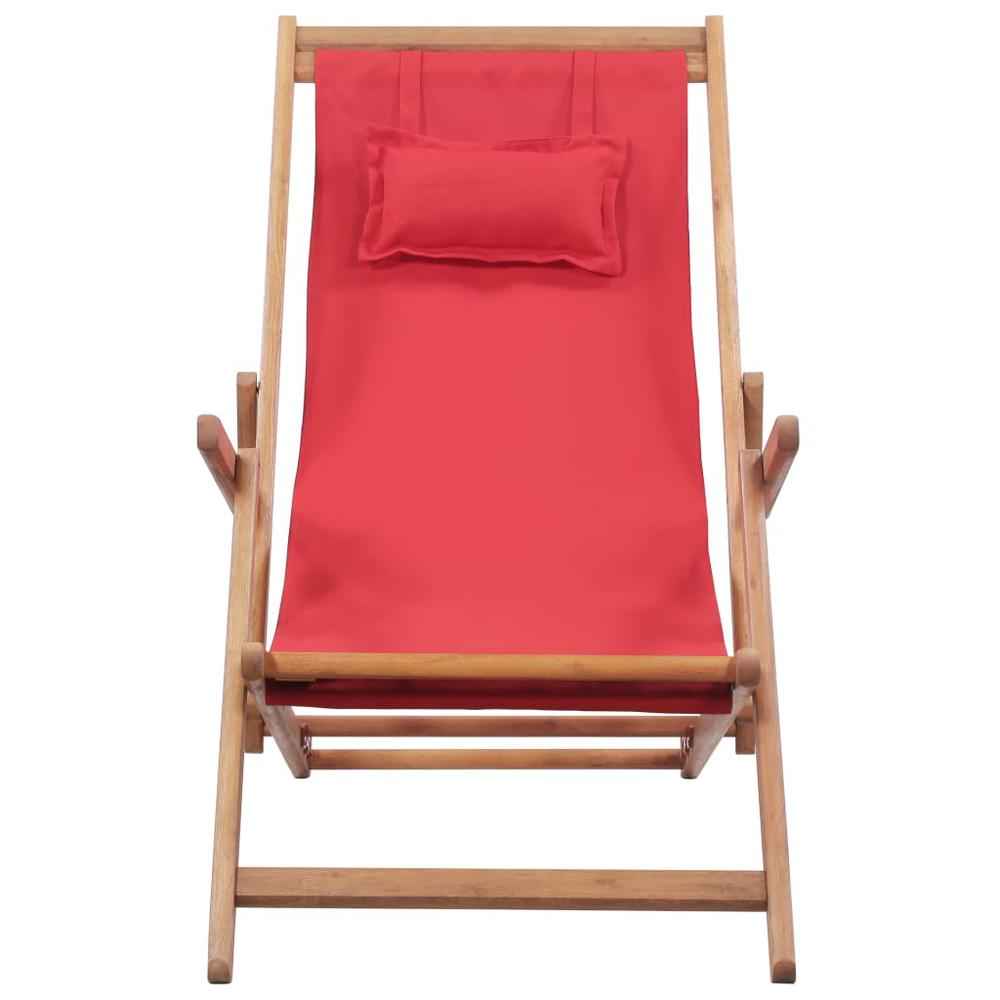 vidaXL Folding Beach Chair Fabric and Wooden Frame Red, 43995. Picture 3