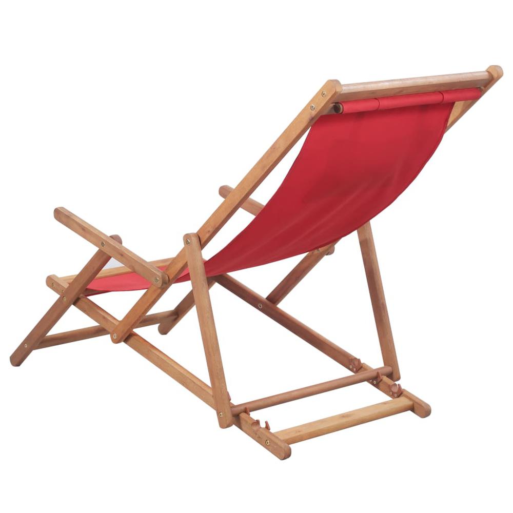 vidaXL Folding Beach Chair Fabric and Wooden Frame Red, 43995. Picture 4