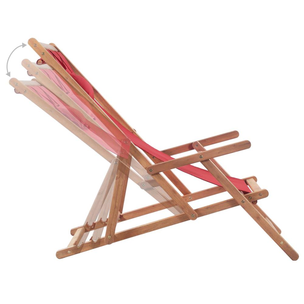 vidaXL Folding Beach Chair Fabric and Wooden Frame Red, 43995. Picture 6