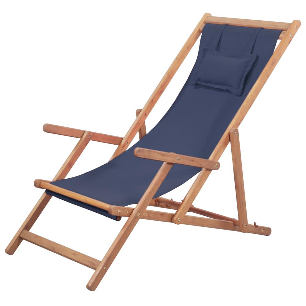 vidaXL Folding Beach Chair Fabric and Wooden Frame Blue, 43996. Picture 1
