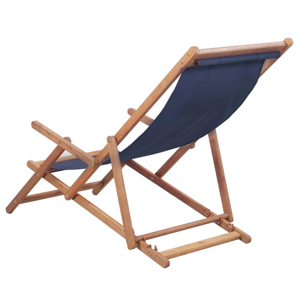 vidaXL Folding Beach Chair Fabric and Wooden Frame Blue, 43996. Picture 3
