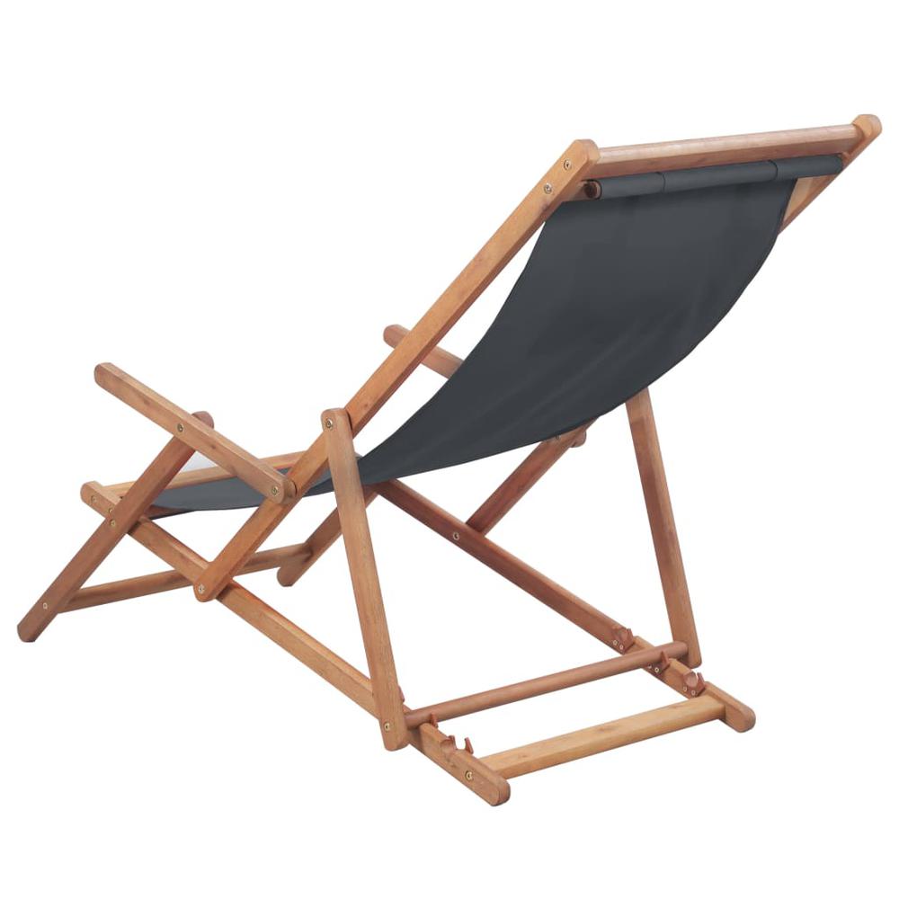 vidaXL Folding Beach Chair Fabric and Wooden Frame Gray, 43997. Picture 2