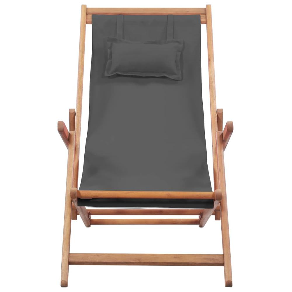 vidaXL Folding Beach Chair Fabric and Wooden Frame Gray, 43997. Picture 4