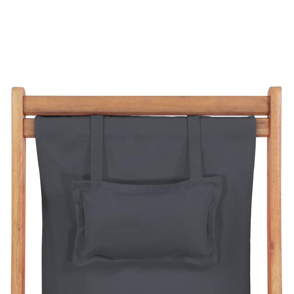 vidaXL Folding Beach Chair Fabric and Wooden Frame Gray, 43997. Picture 7