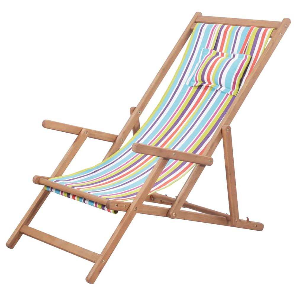 vidaXL Folding Beach Chair Fabric and Wooden Frame Multicolor, 43998. Picture 1