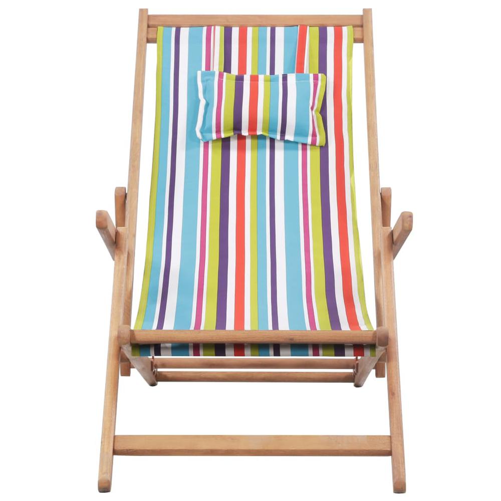 vidaXL Folding Beach Chair Fabric and Wooden Frame Multicolor, 43998. Picture 2