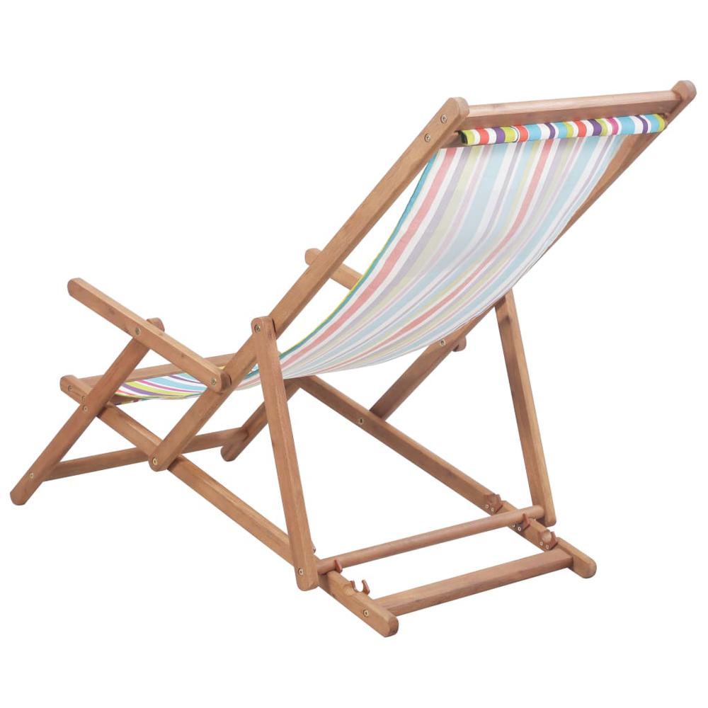 vidaXL Folding Beach Chair Fabric and Wooden Frame Multicolor, 43998. Picture 3