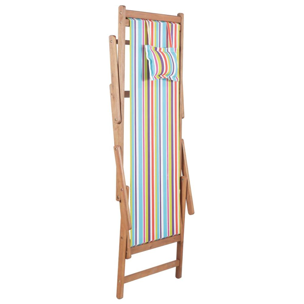 vidaXL Folding Beach Chair Fabric and Wooden Frame Multicolor, 43998. Picture 4