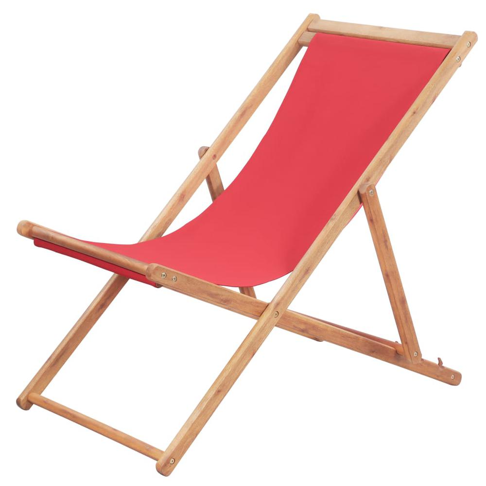 vidaXL Folding Beach Chair Fabric and Wooden Frame Red, 43999. Picture 1