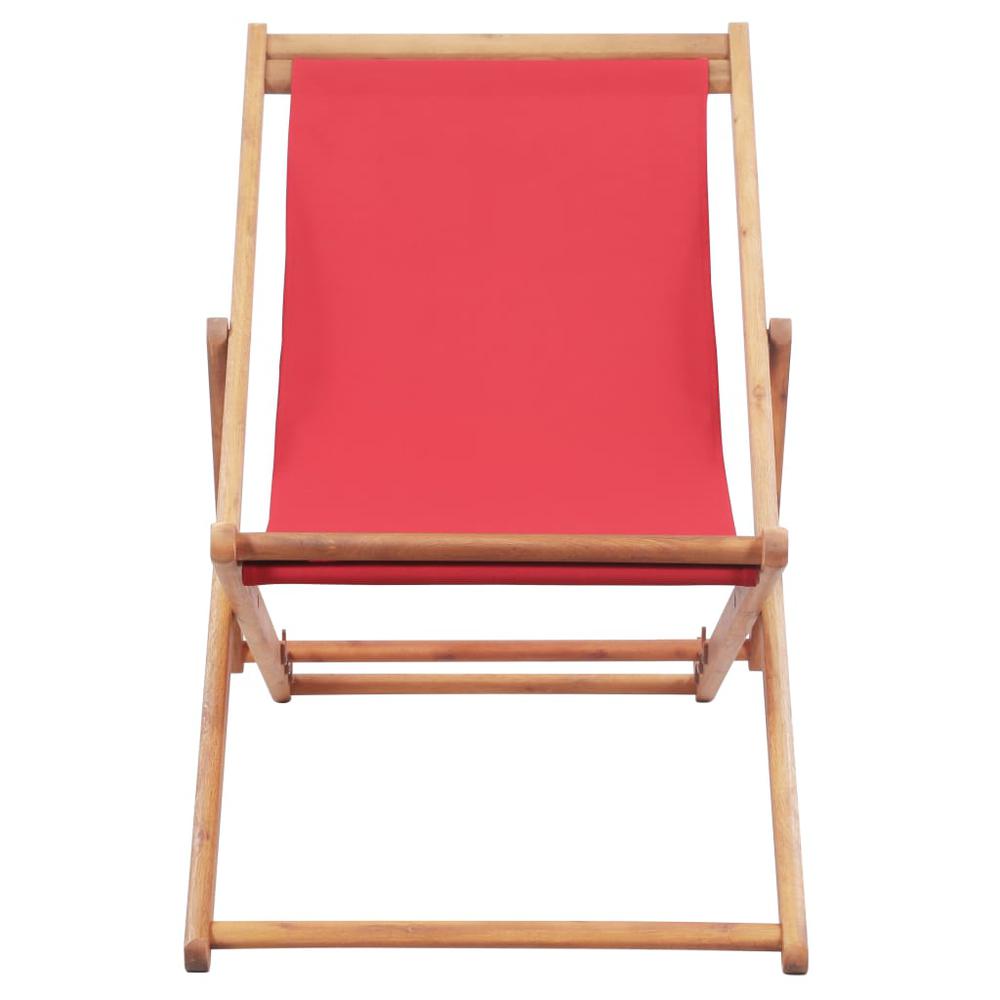 vidaXL Folding Beach Chair Fabric and Wooden Frame Red, 43999. Picture 2