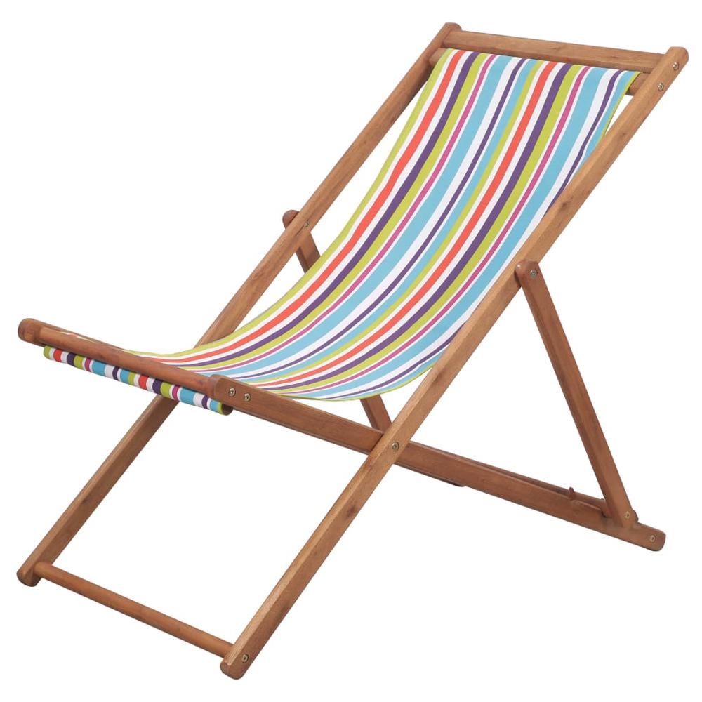 vidaXL Folding Beach Chair Fabric and Wooden Frame Multicolor, 44002. Picture 1