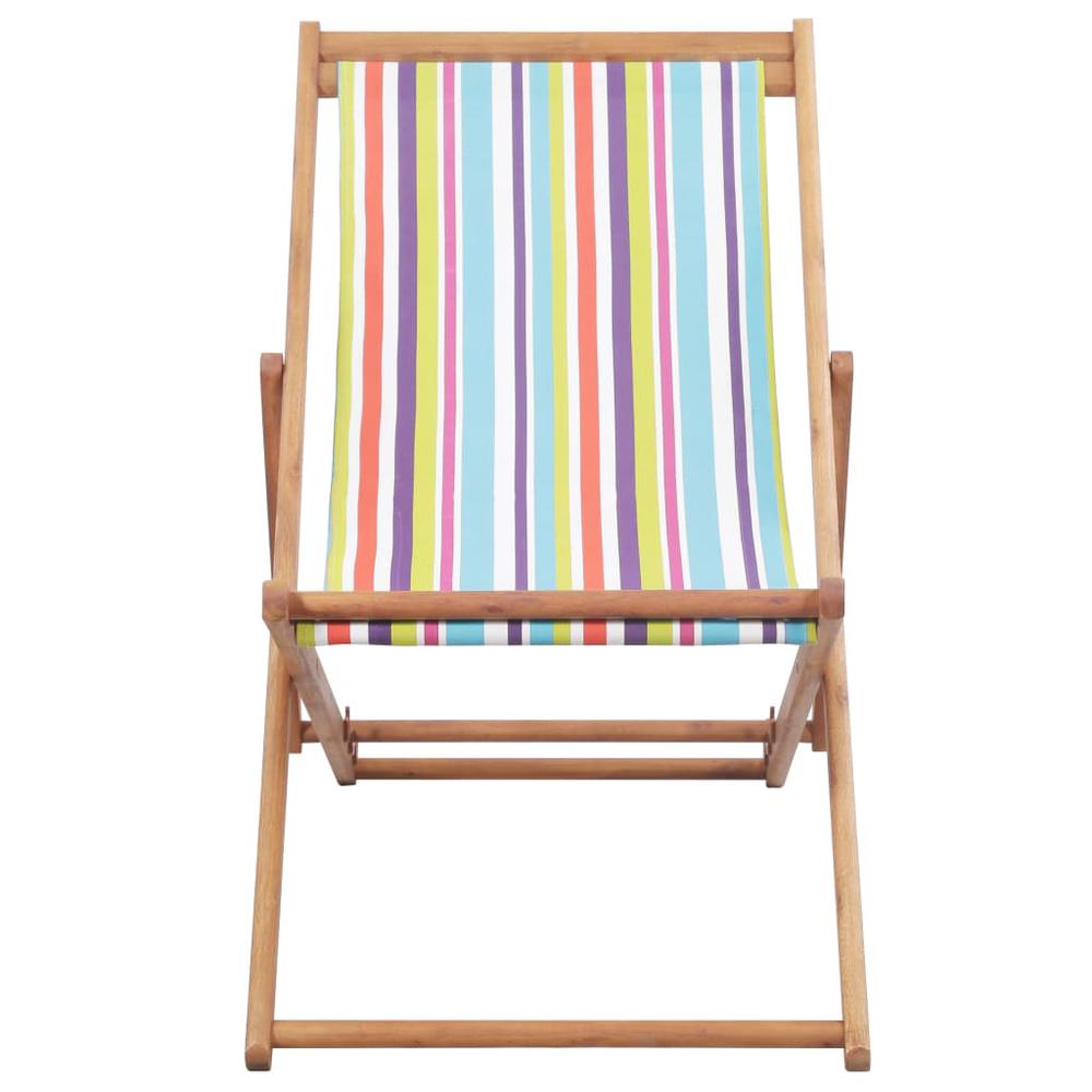 vidaXL Folding Beach Chair Fabric and Wooden Frame Multicolor, 44002. Picture 3