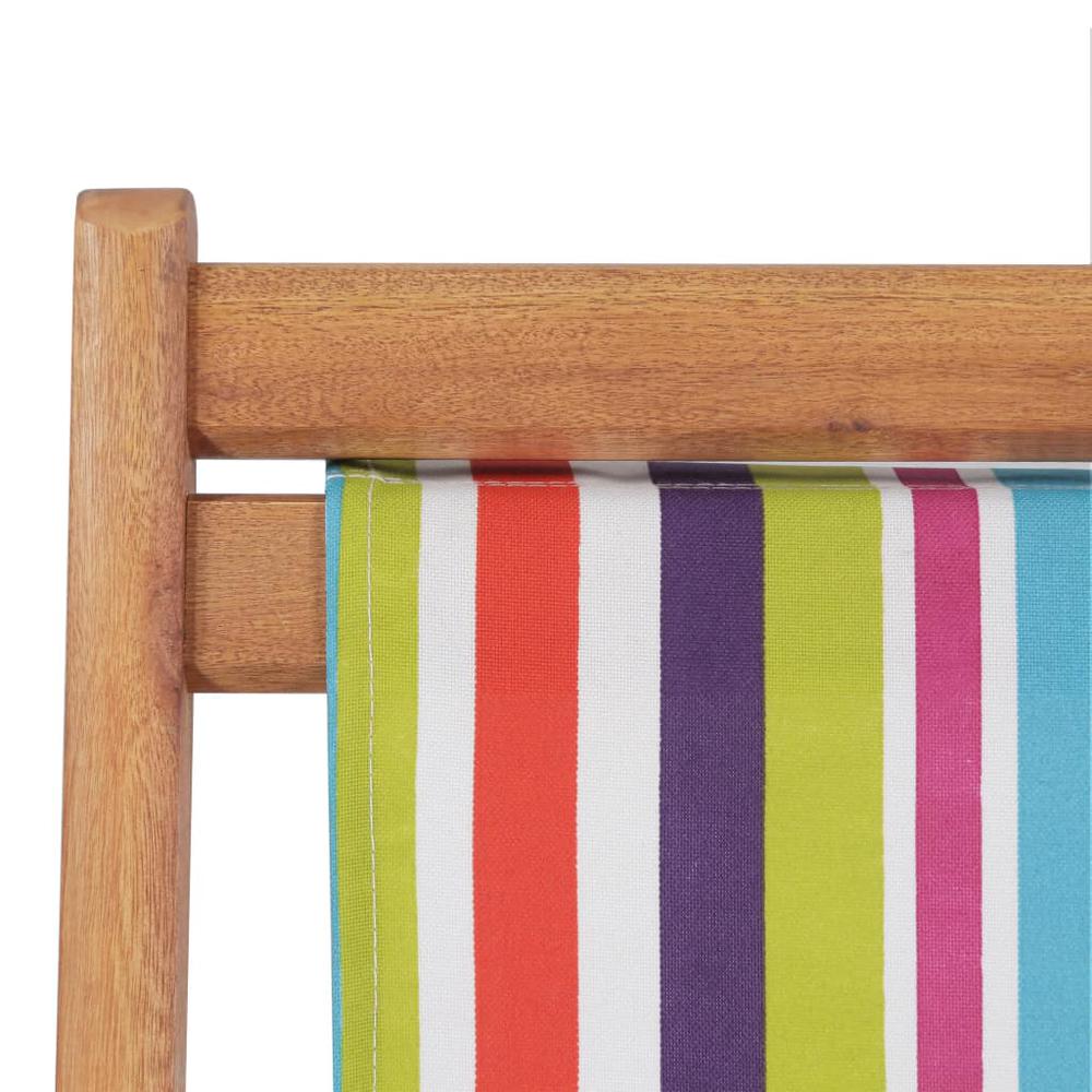 vidaXL Folding Beach Chair Fabric and Wooden Frame Multicolor, 44002. Picture 6