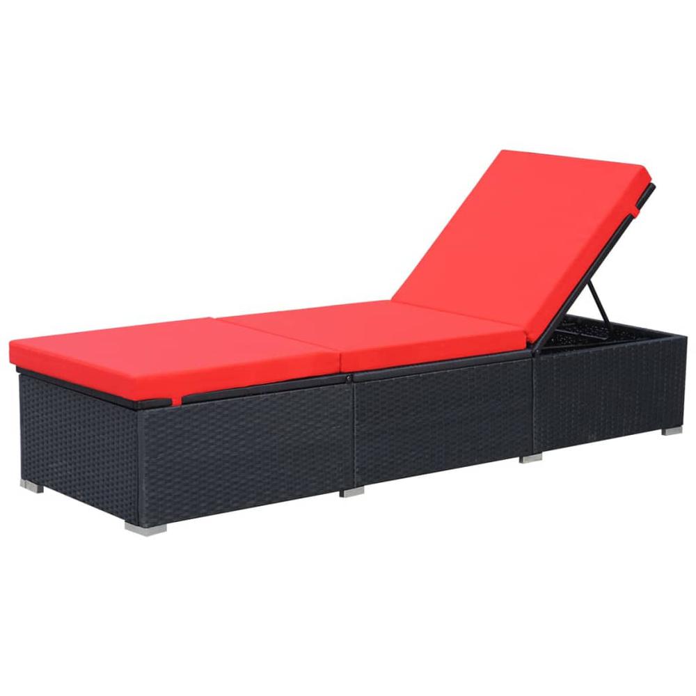 vidaXL Sun Lounger with Cushion Poly Rattan Black, 44405. Picture 1