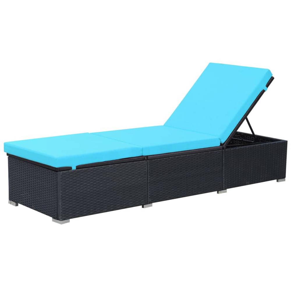 vidaXL Sun Lounger with Cushion Poly Rattan Black, 44406. Picture 1