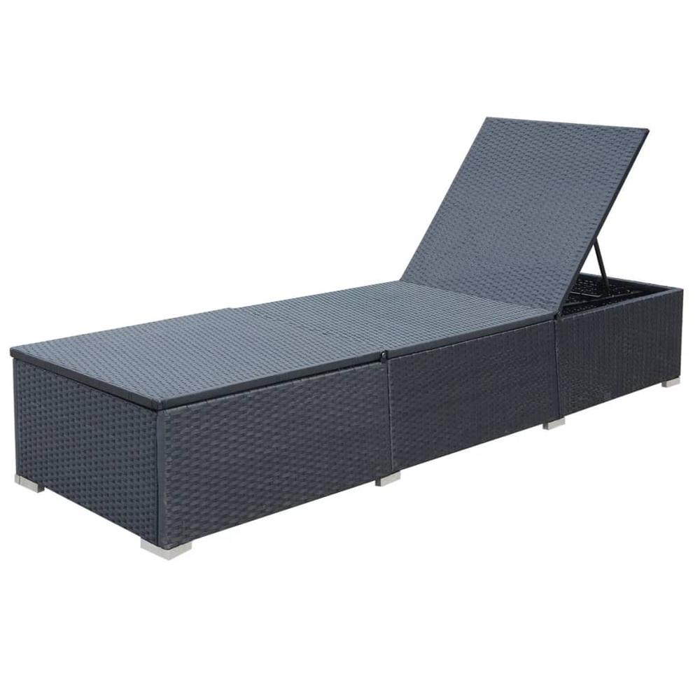 vidaXL Sun Lounger with Cushion Poly Rattan Black, 44406. Picture 6